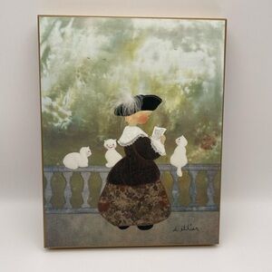 Diane Ethier Print, DE224, Young Girl with Kitties, Wood Frame